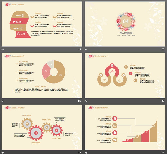 简洁复古花卉背景PPT模板