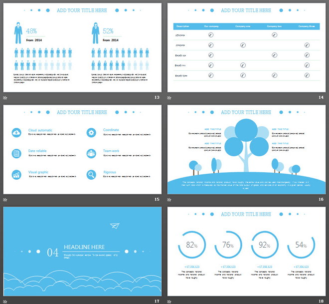 蓝色简洁扁平化通用商务PPT模板