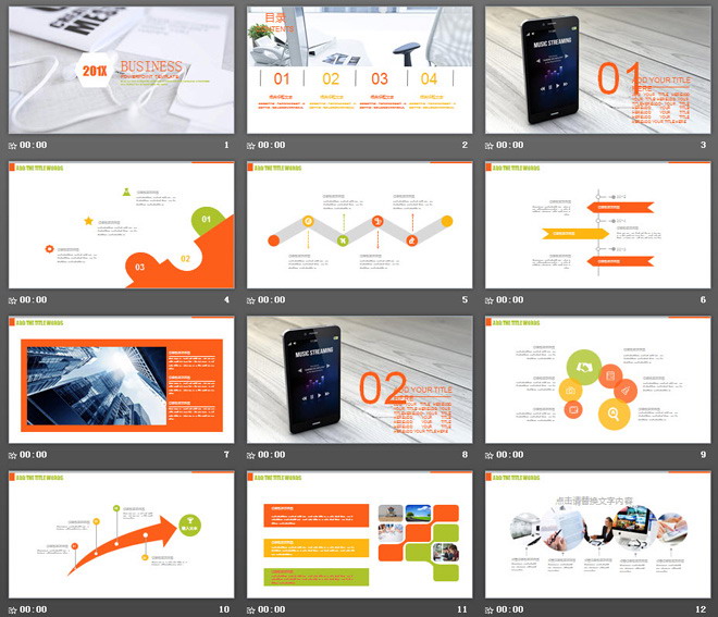 橙色电子产品背景的通用商务汇报PPT模板