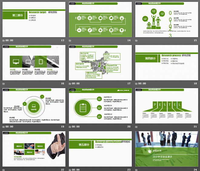 简洁绿色扁平化毕业答辩PPT模板免费下载