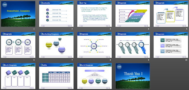 蓝天绿地树林PPT模板